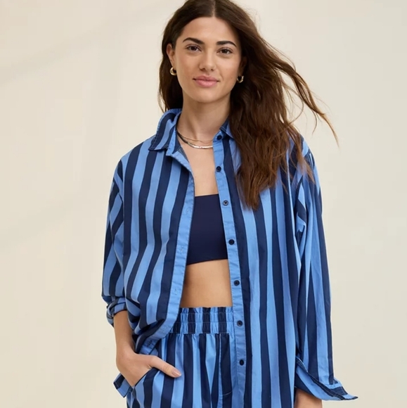 Aerie Blue Striped Button Down Shirt - Picture 2 of 3